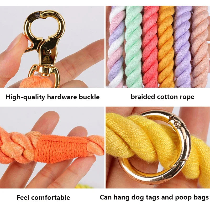Dog Leash Handmade Braided Rope 250Cm Strong Cotton Rope Dog Leashes Heavy Duty Leash for Small Medium Large Dog Walks Training